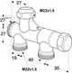 Schematische Darstellung eines HEIMEIER Thermostatventils mit M22x1,5-Anschluss und verschiedenen Dimensionen, produziert von IMI Hydronic Engineering.